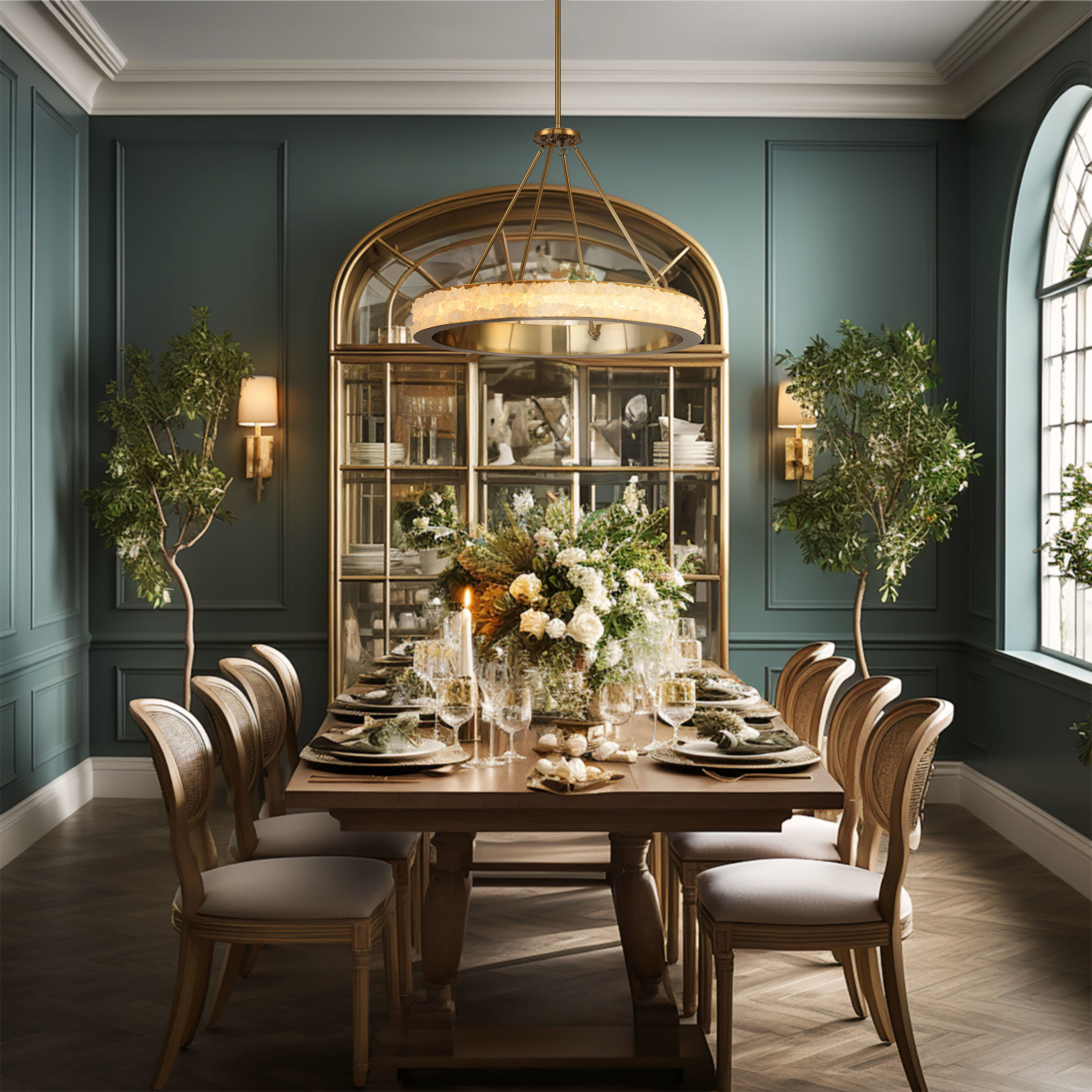 Divinely LED 29 inch Celeste Brass Chandelier Ceiling Light